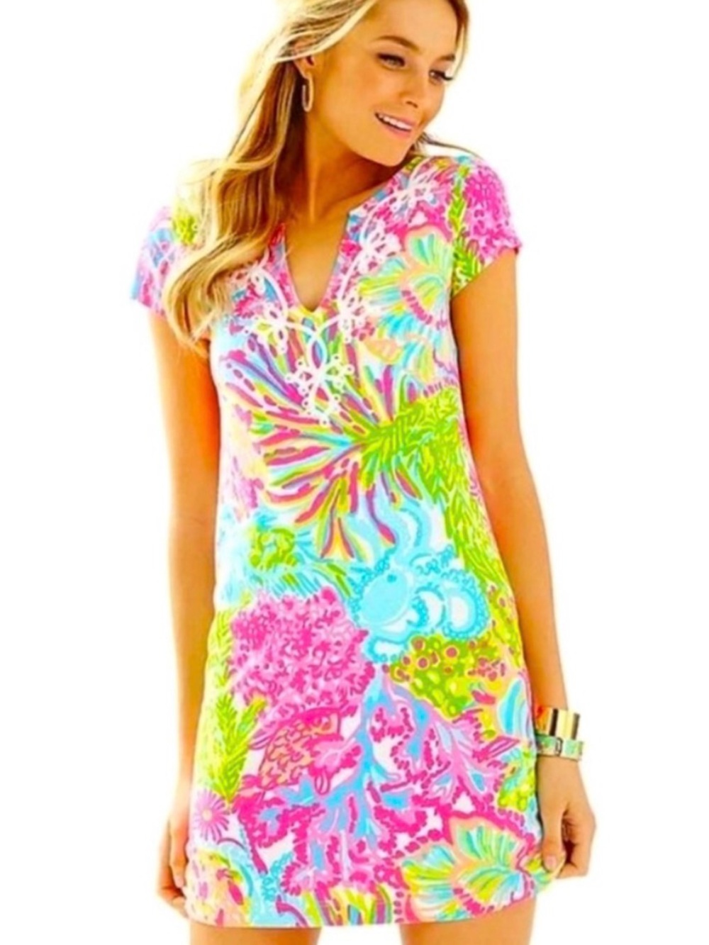 Lilly Pulitzer Multicolor beacon dress love coral Pink, Green, Blue cotton